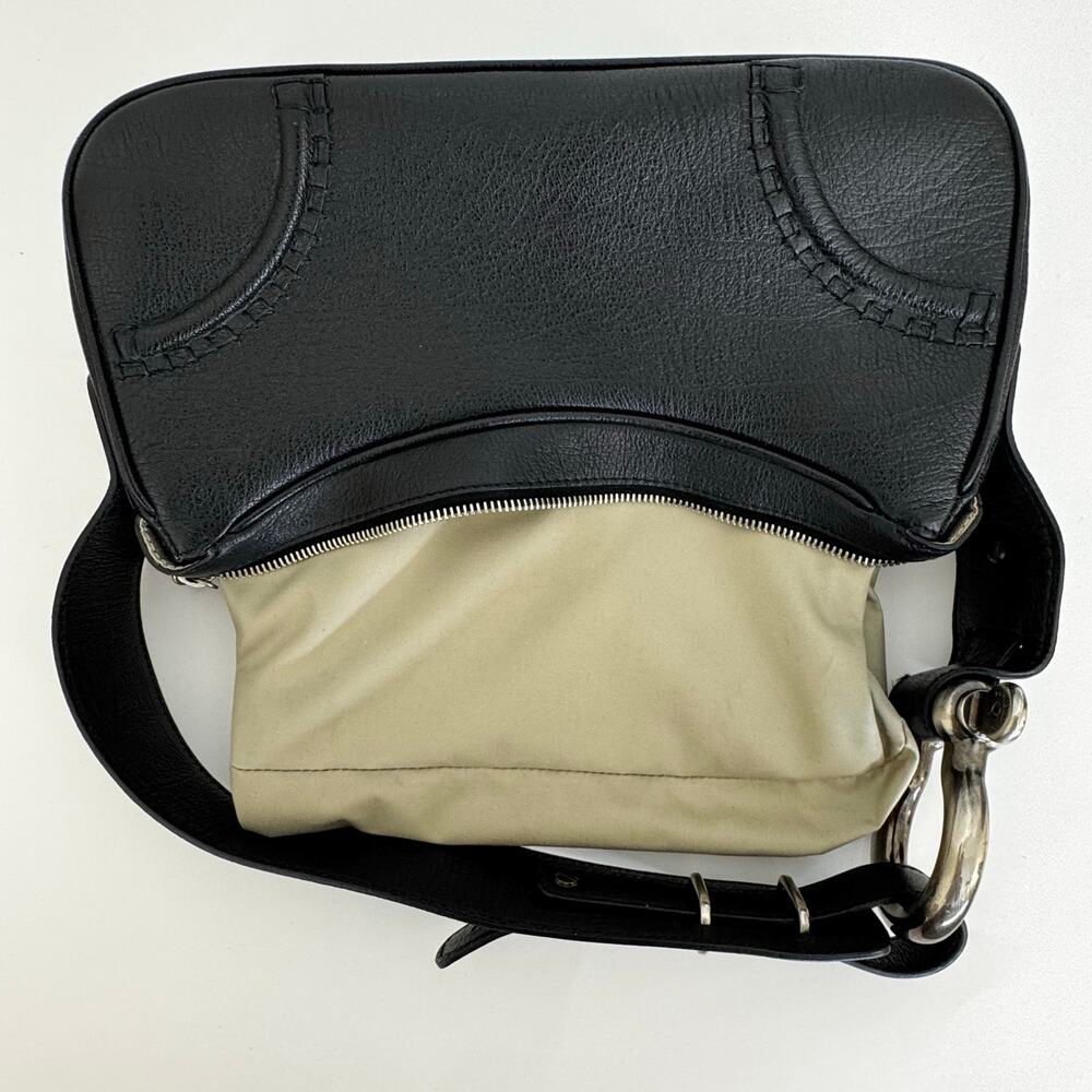 Burberry Horsebit Leather Shoulder Bag Baguette Black with Silver Hardware - Picture 13 of 16